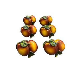 Ceramic Peach Cabinet Knobs Pulls Fruit‎ Kitchen Decor Set of 6 Kitsch Country